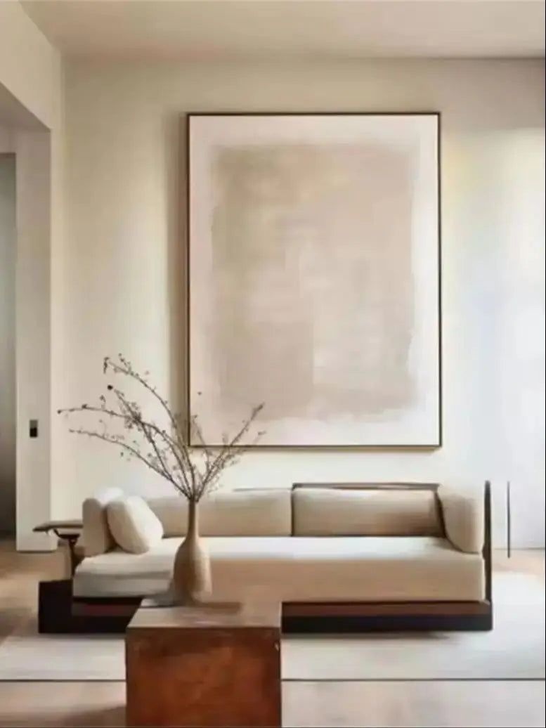 Beige Abstract Handmade Neutral Frameless Wabi Sabi Large Texture Oil Painting Boho Canvas Home Living Room Wall Art Decor
