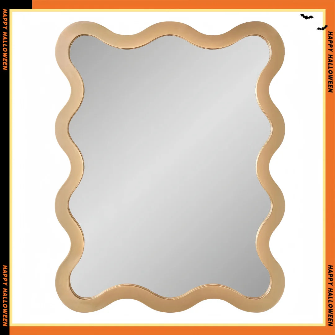 Luxury Gold Wavy Mirror｜Versatile Wall Mirror for Living Room & Bedroom, Easy Horizontal/Vertical Hanging