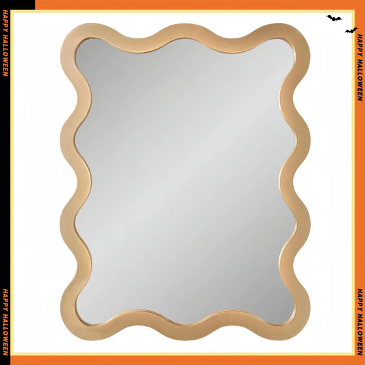 Luxury Gold Wavy Mirror｜Versatile Wall Mirror for Living Room & Bedroom, Easy Horizontal/Vertical Hanging