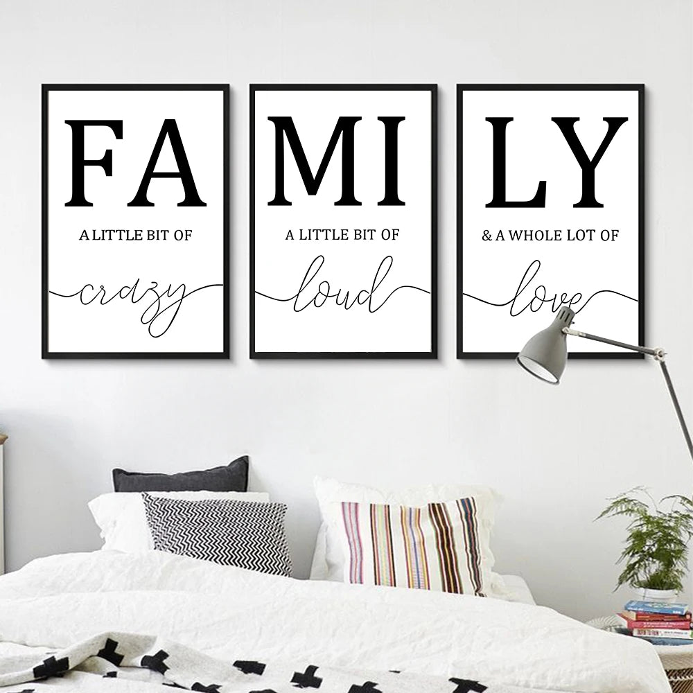 3PCS Frameless Simple Black White FAMILY Poster Modern Canvas Painting Wall Art Print Pictures  For Living Room Home Decorative