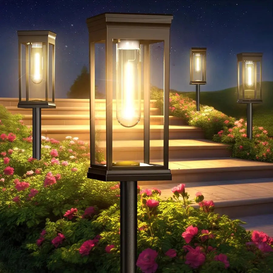 Pathway Lights Outdoor 8 Pack, IP65 Waterproof Warm White LED, Auto On Off, Solar Powered Modern Square Design Landscape Lightin