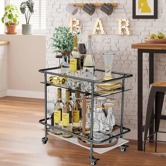 Wisfor Rolling Bar Cart Two Tier Luxury Modern Serving Cart