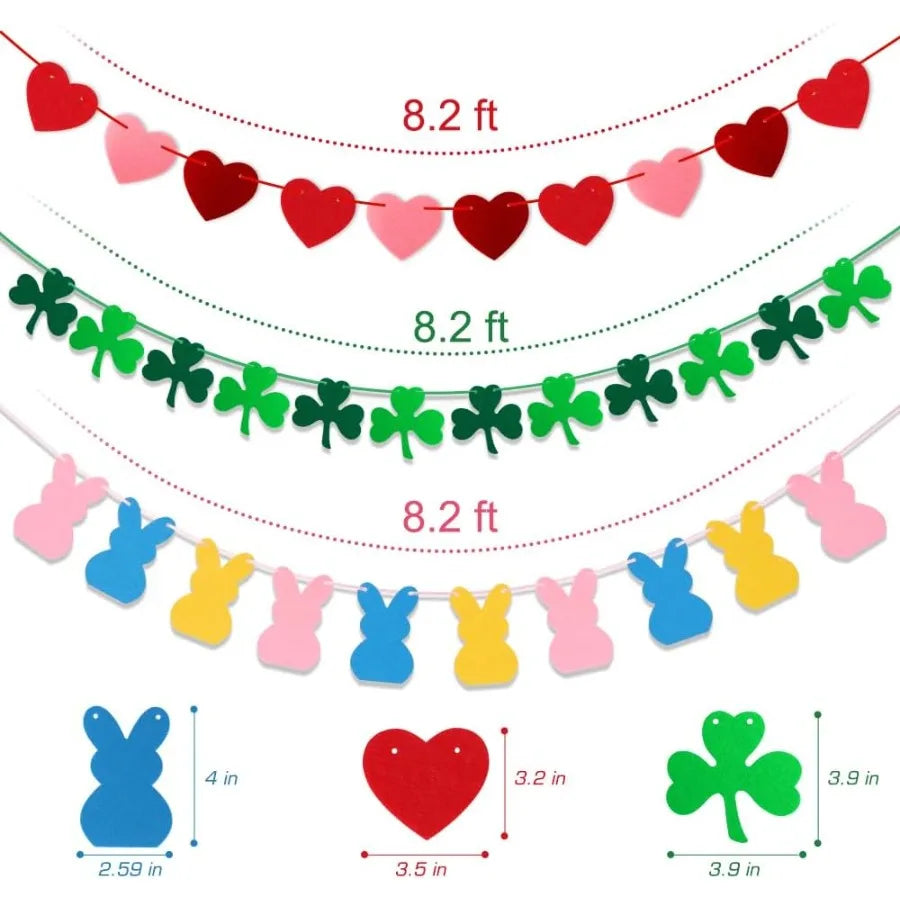 Valentines Day Felt Garland 6 Piece Heart Mantel Wall Decor