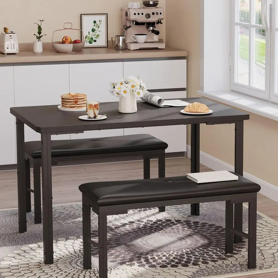 XMSJ Dining Table Set For 4 With 2 Upholstered Benches