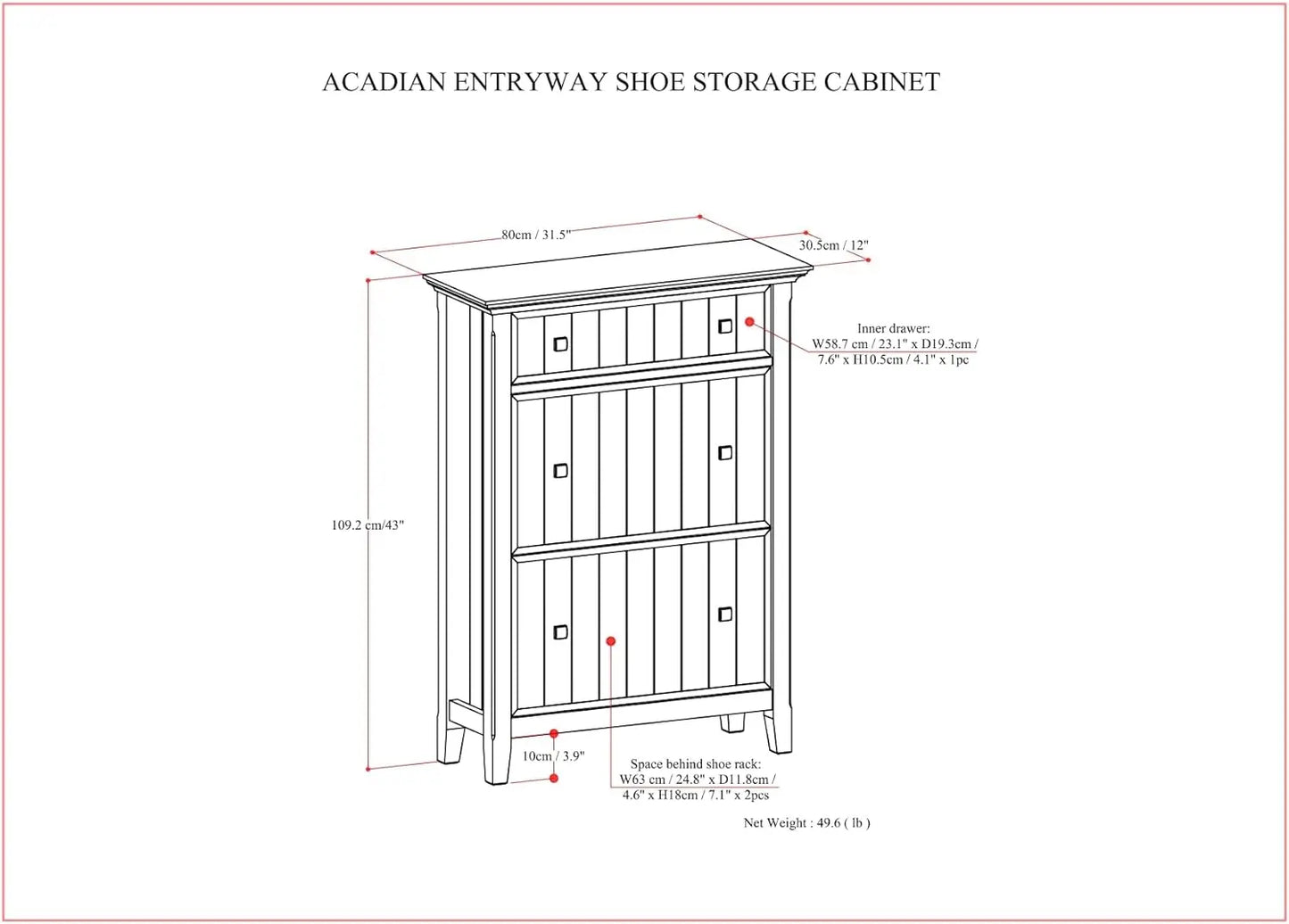 SimpliHome Acadian Solid Wood 32 Inch Entryway Shoe Cabinet