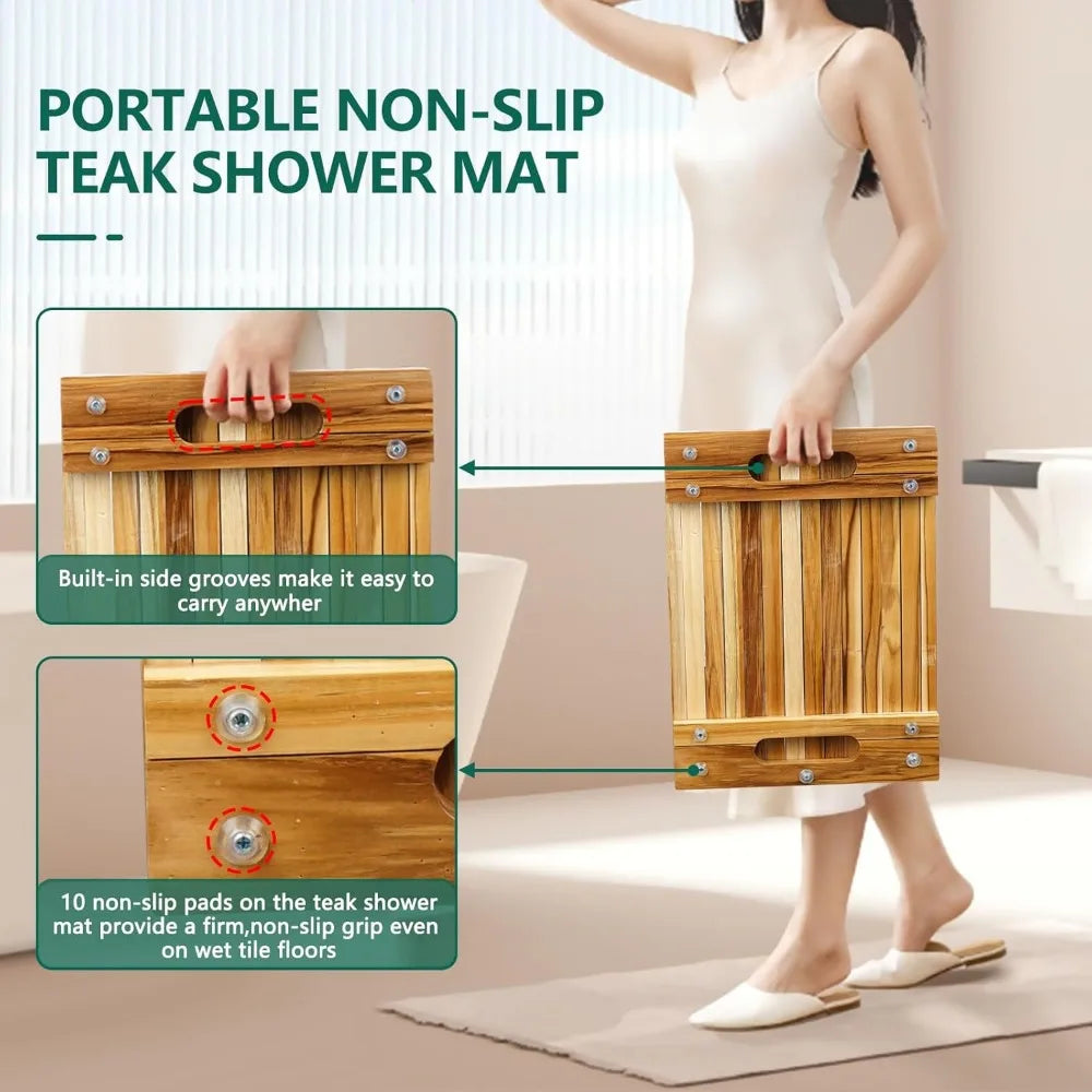 Color Teak Shower Mat DurableWeatherproof AdjustableLength NonSlip BathroomMat SpaSafe Outdoor