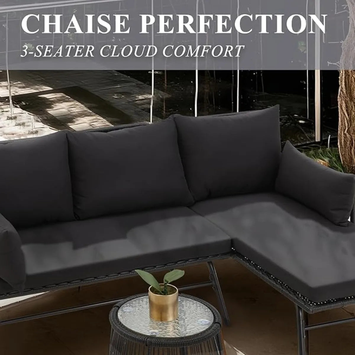 XIUWO Outdoor Patio Furniture Set L-Shaped Rattan Sofa With Table