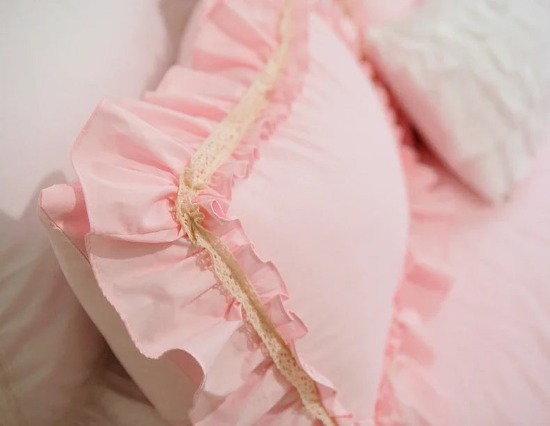 Julliette Dream Princess Ruffle Lace Pillow Case Pure Cotton Bedding