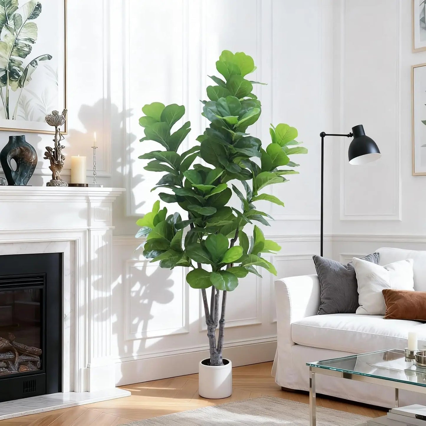 TWISTER.CKCN Artificial Fiddle Leaf Fig Tree With Pot Indoor Outdoor Decor