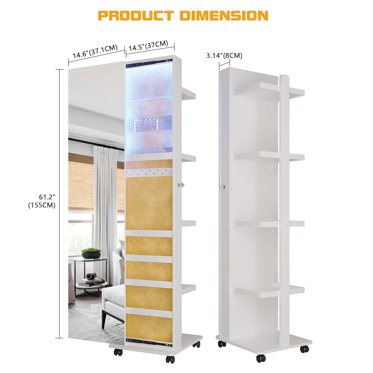 360 Degree Rotating LED Jewelry Armoire With Mirror