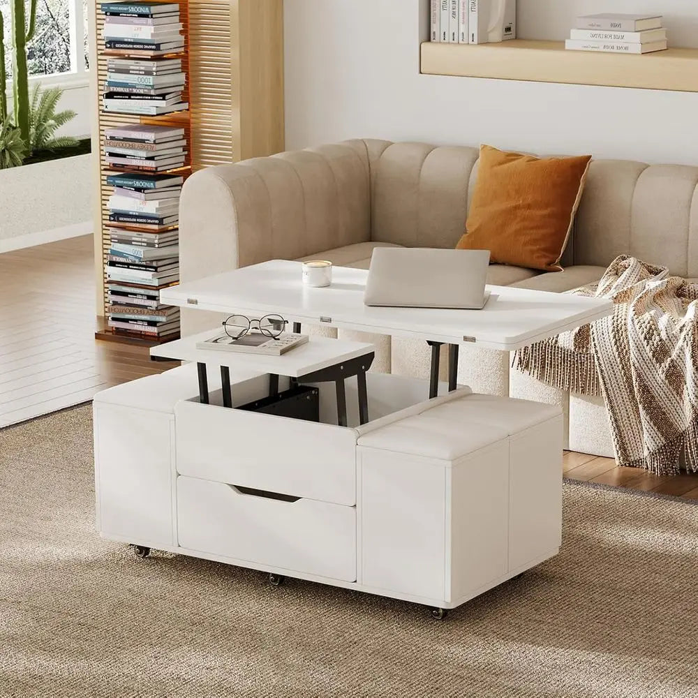 ZHUXIANG Lift Top Coffee Table With Storage And Stool Set