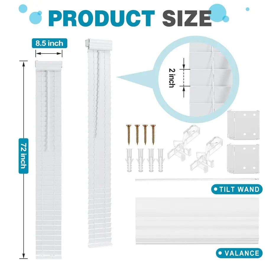 Pack 2 in Cordless Sidelight Blinds 8.5 x 72 in Horizontal White Faux Wood Front Door Window Blind Plantation Adjustable Tilt Wa