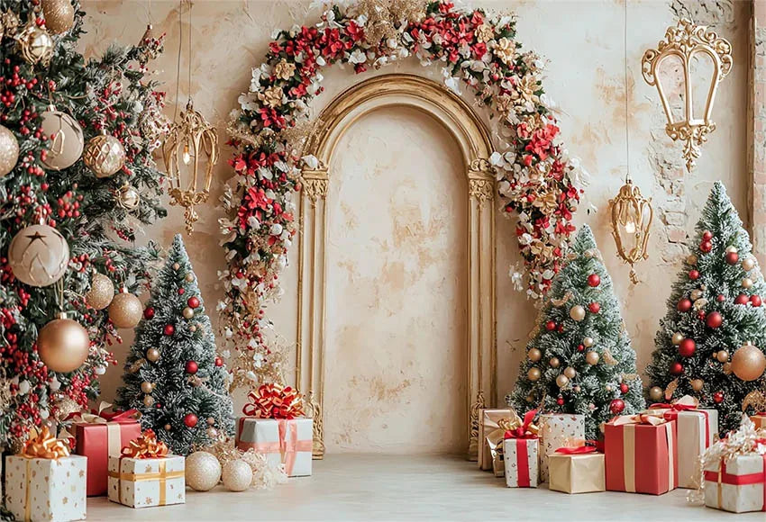 Mehofond Photography Backdrop Green Wall Christmas Trees For Kids Family Holiday Party Window Grunge Background Photo Studio