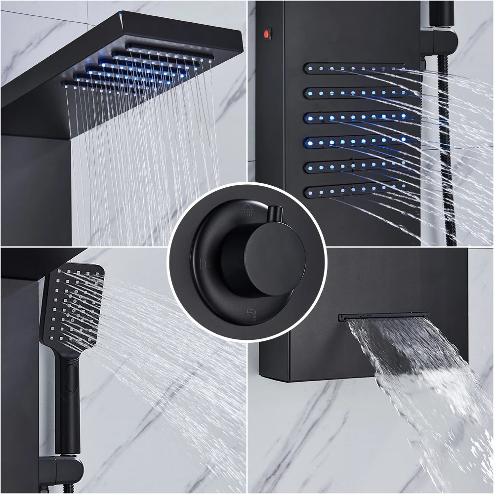 Quyanre LED Shower Panel Tower System Rainfall Massage