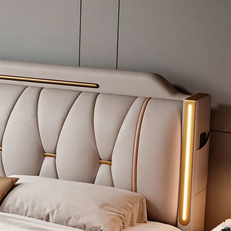 200x220cm Headboard King Bed 2 People Queen Size Storage Frame Master Bedroom Furniture Modern Luxury Double Bed Nappa Leather