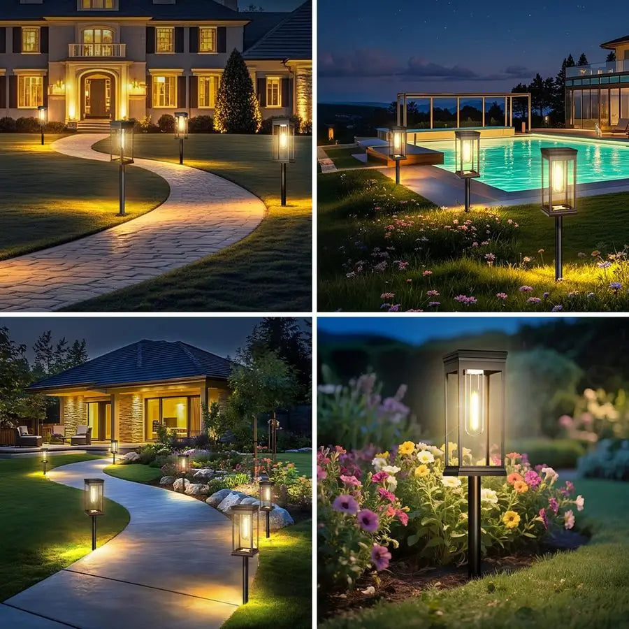 Pathway Lights Outdoor 8 Pack, IP65 Waterproof Warm White LED, Auto On Off, Solar Powered Modern Square Design Landscape Lightin