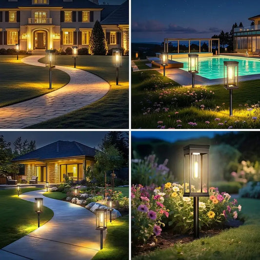 Pathway Lights Outdoor 8 Pack, IP65 Waterproof Warm White LED, Auto On Off, Solar Powered Modern Square Design Landscape Lightin