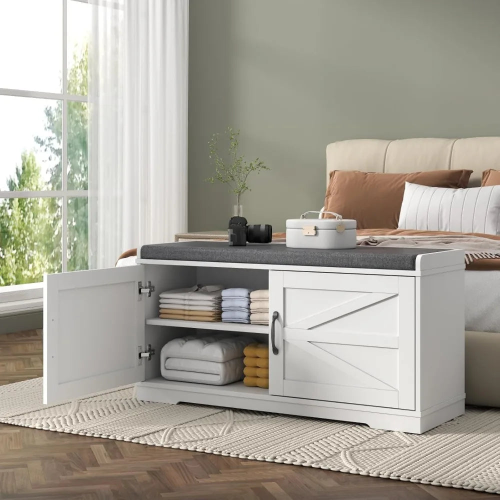 Shoe Storage Bench Two Tier Farmhouse Entryway Padded Seat