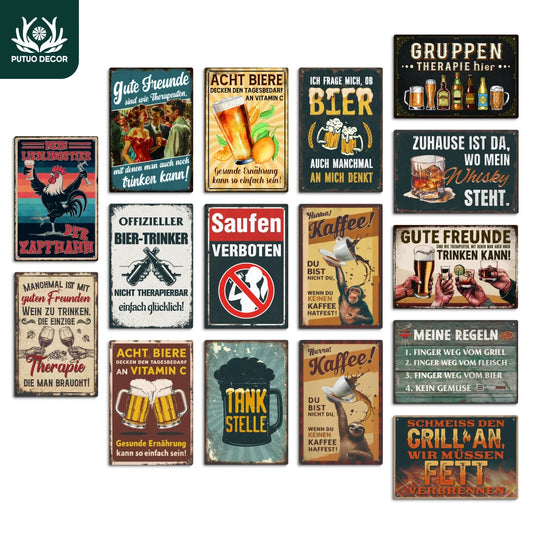 Putuo Decor 1pc German Vintage Metal Tin Sign, Wall Art Decor for Home Farmhouse Bar Pub Club, Gift for Friends, 7.9x11.8Inches