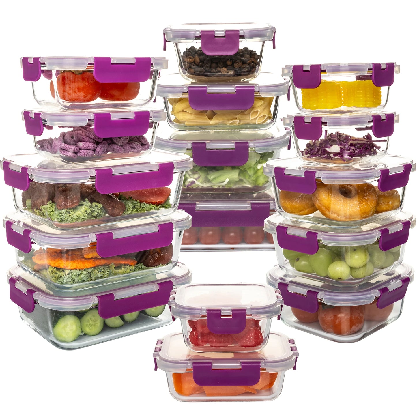 16 Piece Glass Food Storage Containers Airtight Leakproof