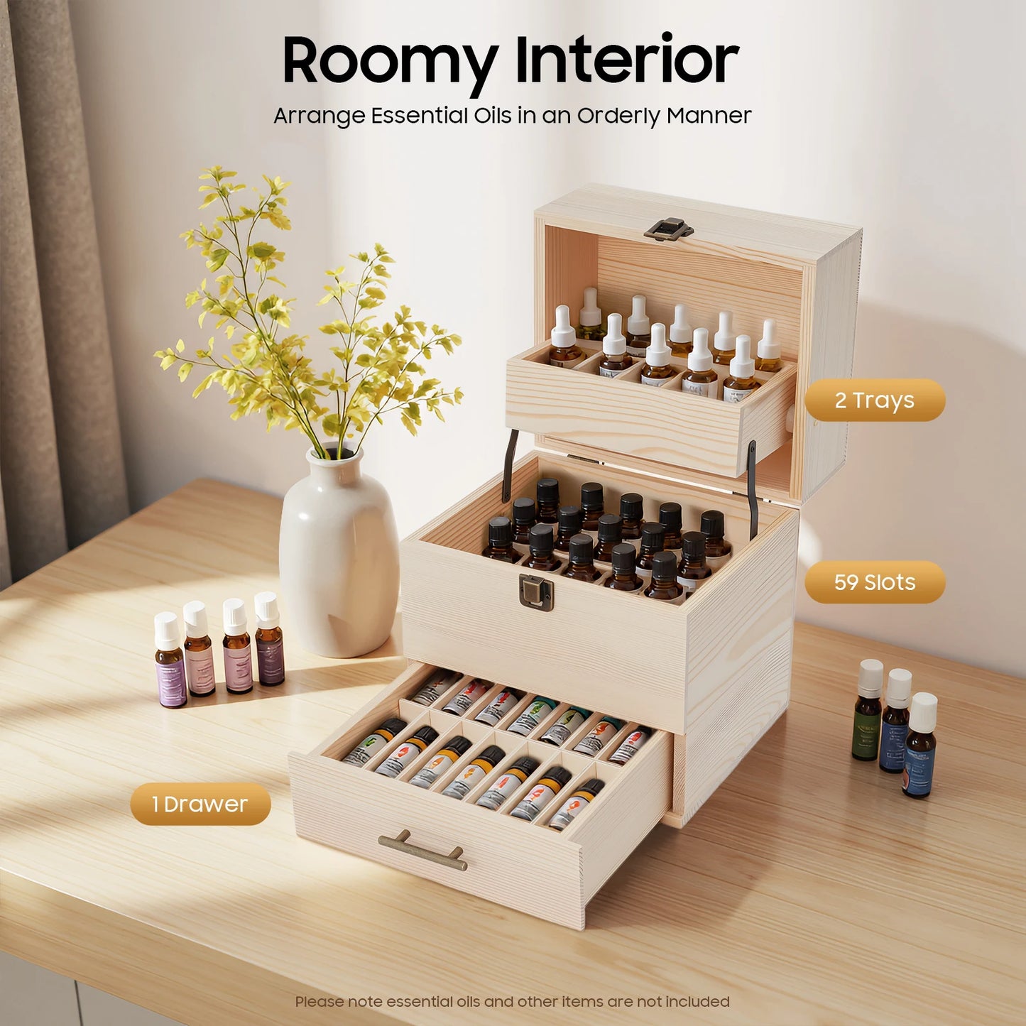 NONECN 3 Tier Wooden Essential Oil Storage Box Organizer