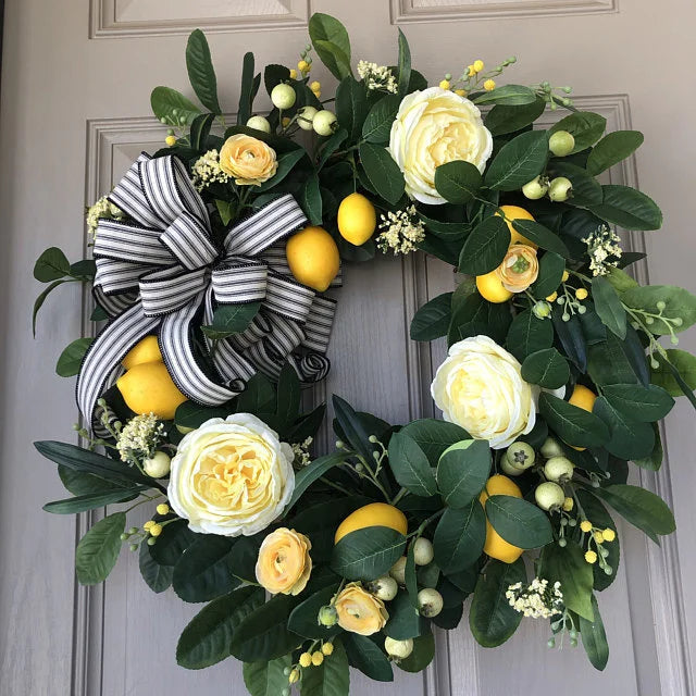 Lemon Wreath Summer Artificial Preserved Flower Door Hanger Wall Decor Garlands For Home Porch Wedding Party Factory Direct