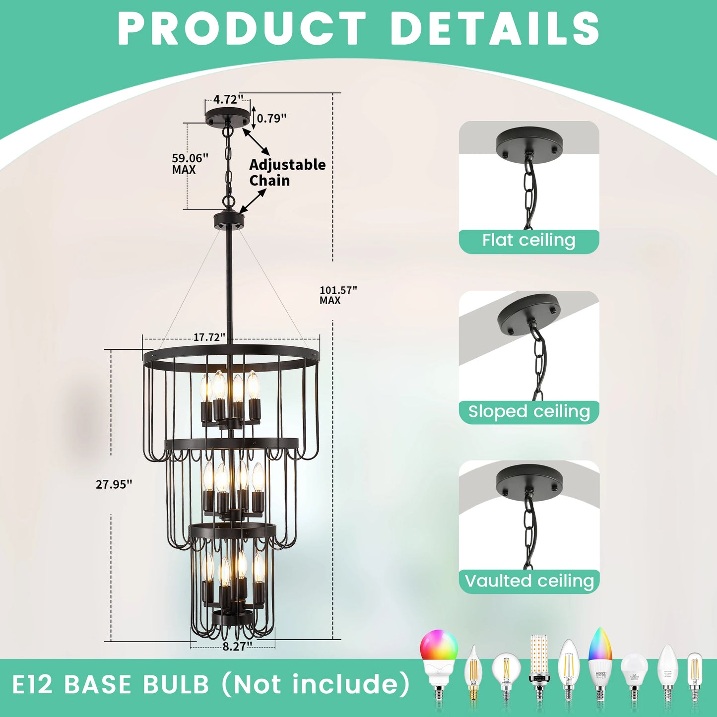 Farmhouse Lantern Tiered Chandelier for Foyer LED Lighting