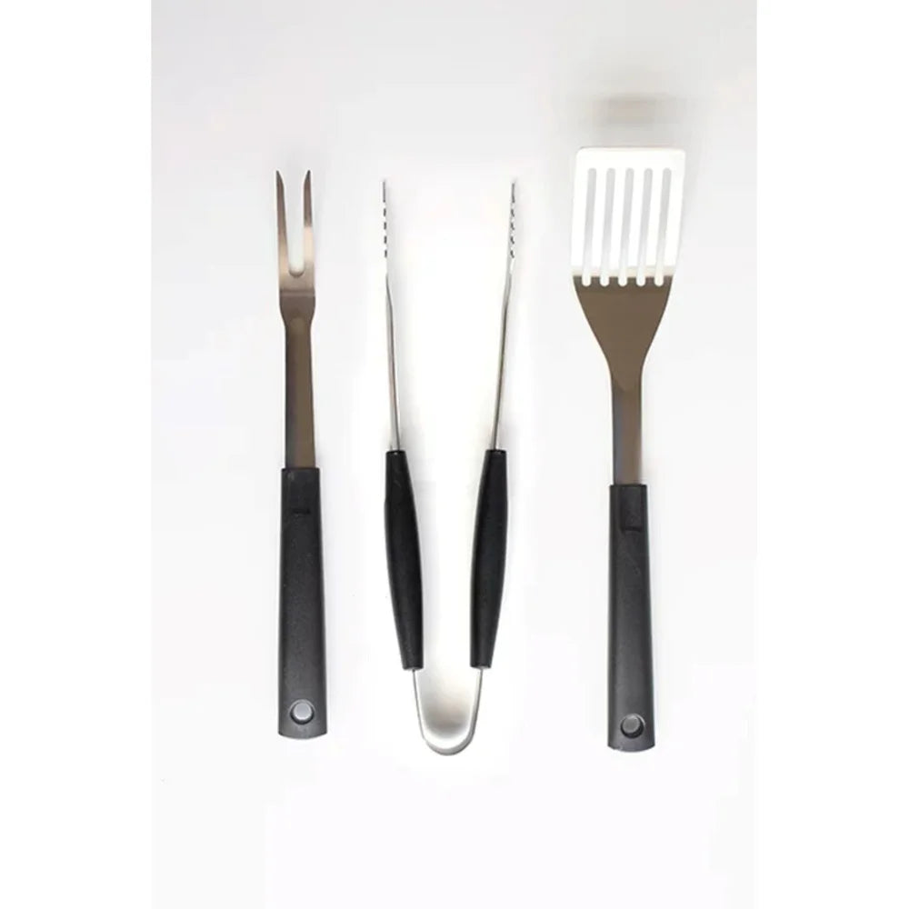 3 Piece Stainless Steel Barbecue Tool Set Fork Tongs Spatula Grilling Utensils Durable Plastic Handle BBQ Cooking