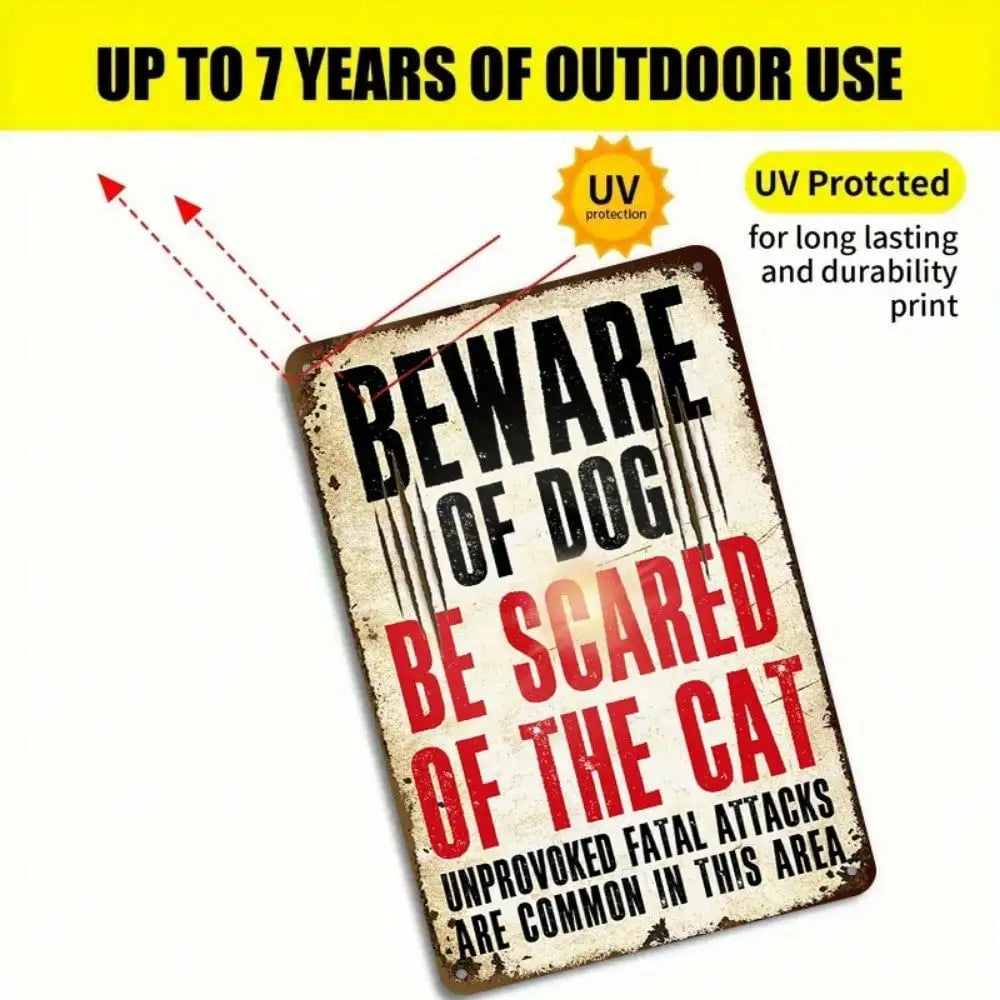 1PC Tin Sign Beware Of Dog/Cat - Funny Pet Warning For Home/Office, Metal Decor, 8x12 Inches/20x30 Cm