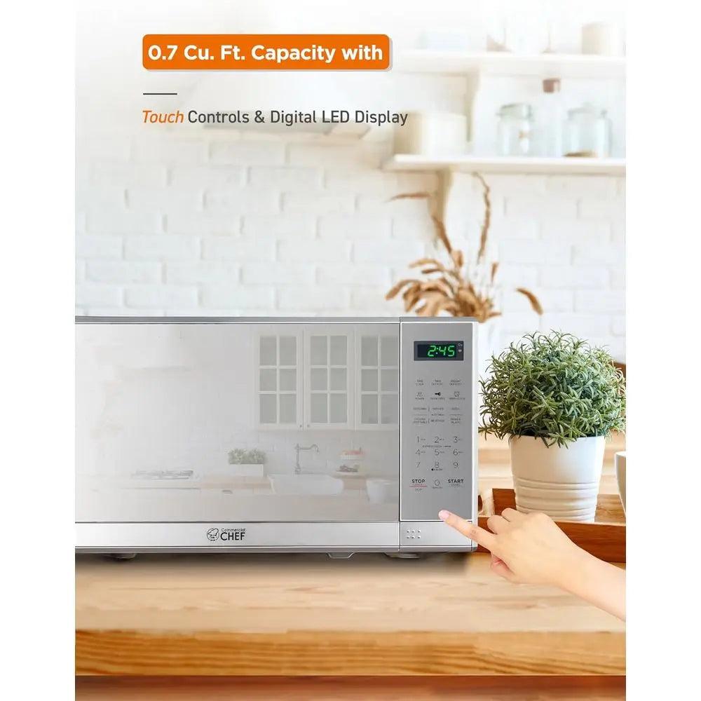 700W 0.7 Cu ft Microwave Oven with 10 Power Levels, Digital Display, Child Safety Lock, Programmable with Push Buttons, Stainles