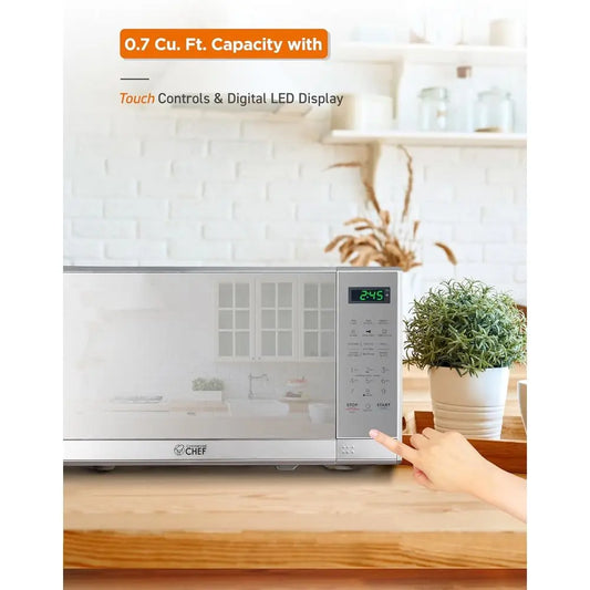 700W 0.7 Cu ft Microwave Oven with 10 Power Levels, Digital Display, Child Safety Lock, Programmable with Push Buttons, Stainles