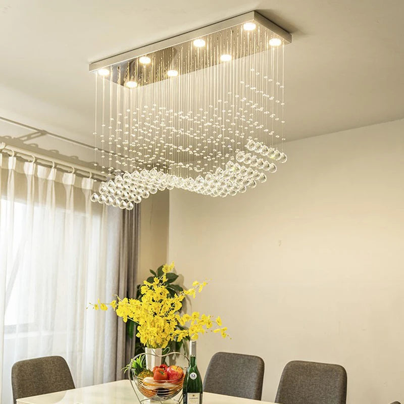 K9 Crystal Chandeliers LED  Chrome Finished Light Wave Art Decor Modern Suspension Lighting Hotel Villa Hanging Lamp