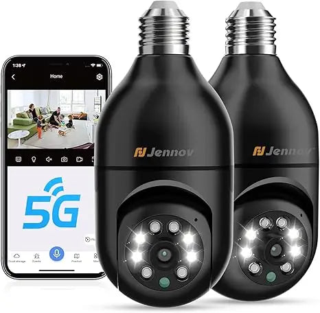 JENNOV 3MP Light Bulb Security Camera 360 Degree Wireless WiFi