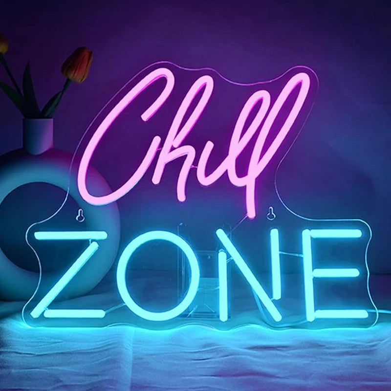 Chill Zone Neon Signs Custom For Lounge Game Room Bar Man Cave Bedroom Wall Art Decor 5/12V USB Powered Dimming Led Neon Sign