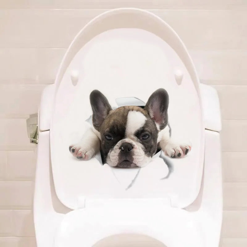 Dog Toilet Stickers Diy Wc Washroom Home Decoration Cute Kitten Puppy Pet Animals Wall Art Decals