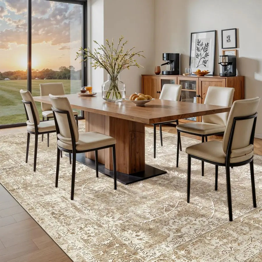 8x10 Area Rugs for Living Room, Machine Washable Vintage Natural Rug with NonSlip Backing, Soft Large Throw Rug, Thin Carpet for