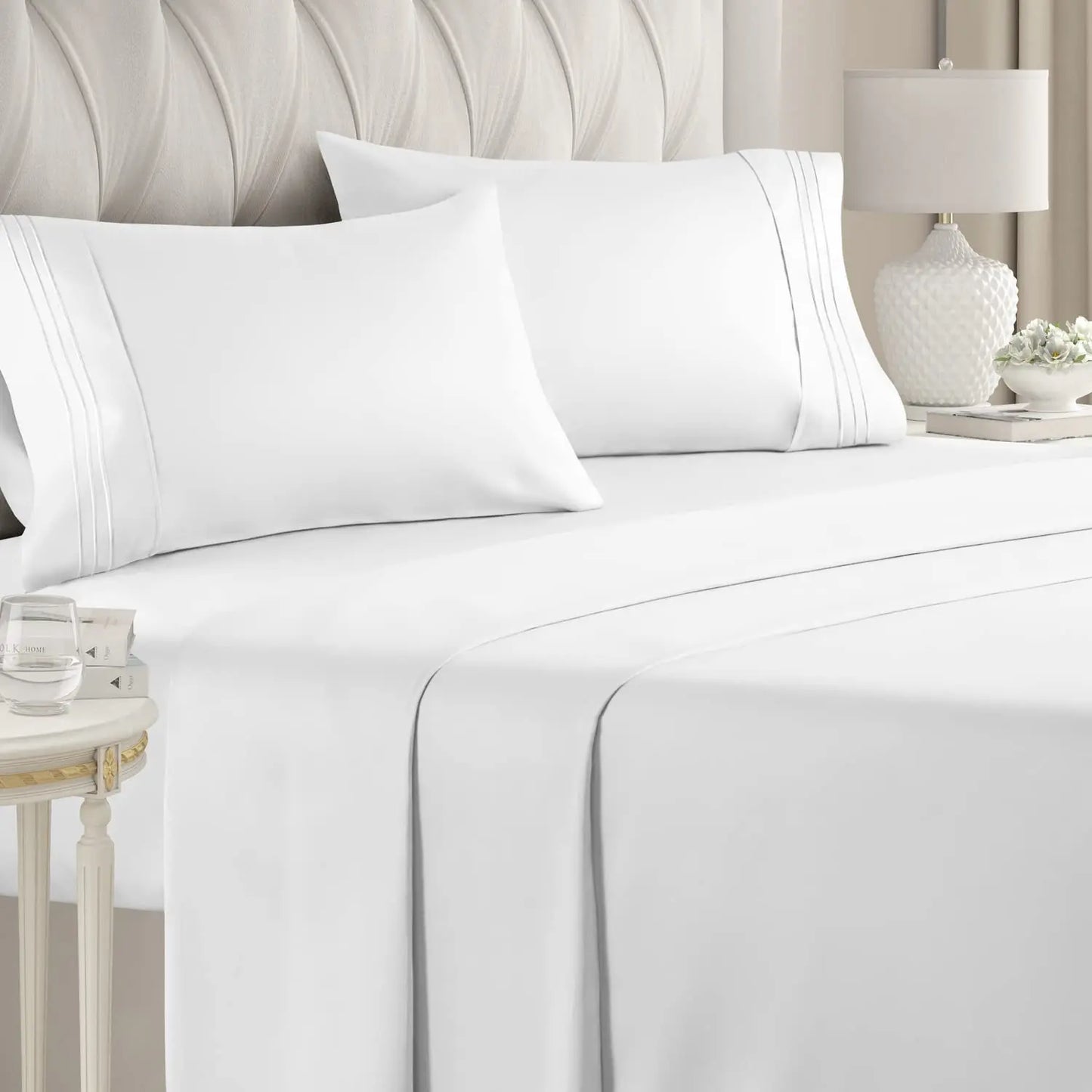 Battilo Double Bed Sheets 4Pieces Set Fitted Flat Sheet with Pillowscase Luxury Microfiber King Queen Full Twin Size Bedding Set