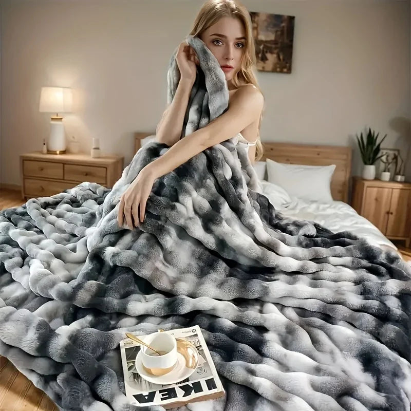 ROSEKINDCN Cozy Faux Rabbit Fleece Blanket Throw For Home