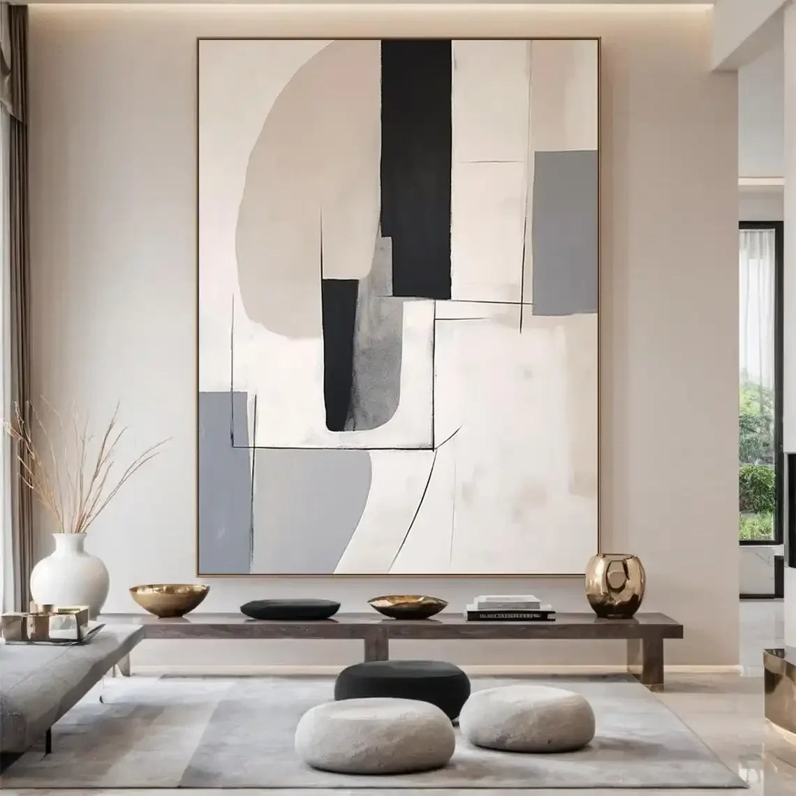Large Beige Texture Abstract Handmade Painting Wall Art Abstract Minimalist Painting on Canvas Beige Neutral Living Room Deco