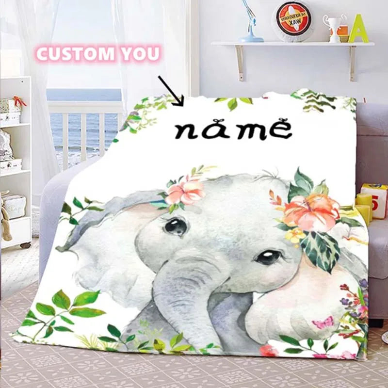 Custom Blanket Custom Name Blanket Baby Girl Boy Kids Cartoon Animal Cute Soft Flannel Throw Blankets Personalized Blanket Gifts