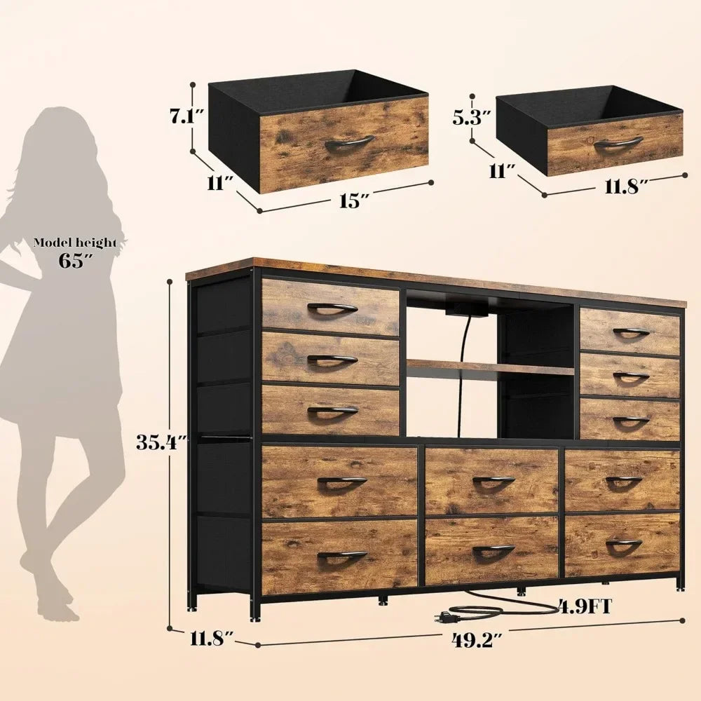 LED Light and Power Outlet Dresser TV Stand With Drawers