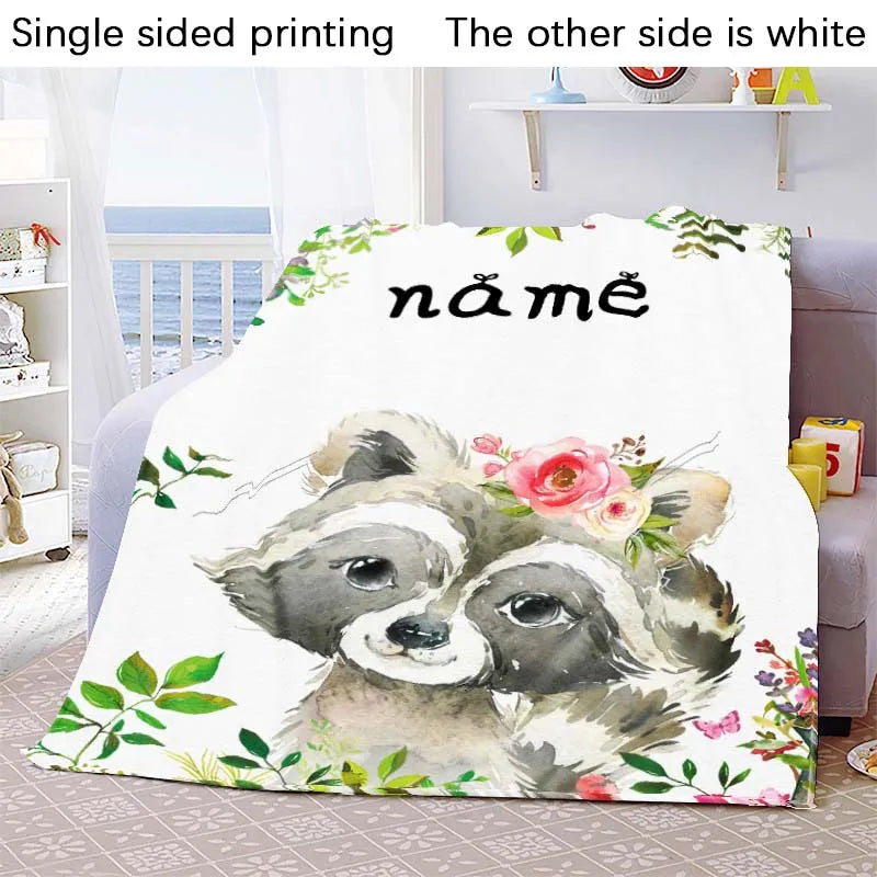 Custom Blanket Custom Name Blanket Baby Girl Boy Kids Cartoon Animal Cute Soft Flannel Throw Blankets Personalized Blanket Gifts