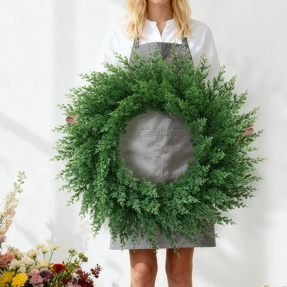 Large Real Touch Christmas Cedar Wreath Artificial Cedar Wreaths Fake Pine Needles Wreath for Door Wall Windows Home Xmas Decor