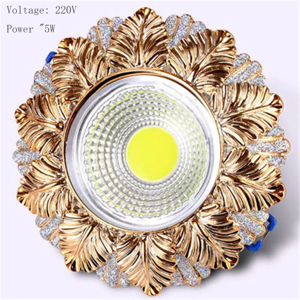Art Decor Resin Golden Leaf 220 Volts Led Downlight Luxury Indoor Lighting Foyer Corridor Hallway Hotel 5W Retro Recessed Lamp