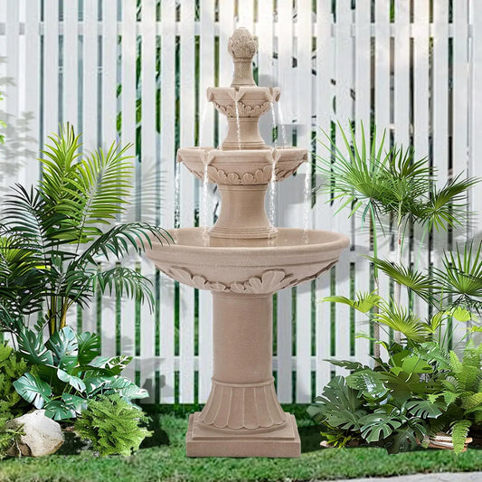 BestsellerOutdoor Fountains and Waterfalls, 48.4" H Bubbler Floor Waterfall Fountain with Pineapple Top and Pump, 3 Tiered Garde