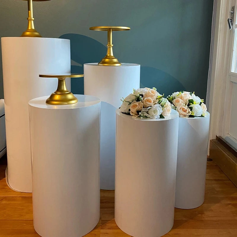 Hot 3/5pcs Round Cylinder Pedestal Display White Gold Art Decor Cake Stand Plinths Pillars for DIY Wedding Party Decorations
