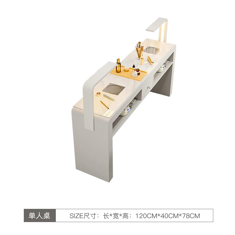 Marble Top Luxury Nail Table With Light Profesional Storage French Nail Desk Design Classic Mesa Manicura Saloon Furniture