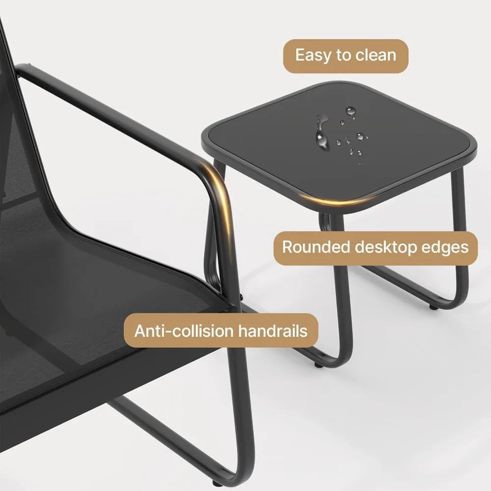 Patio Chairs Set of 2 with Metal Frame Glass Table