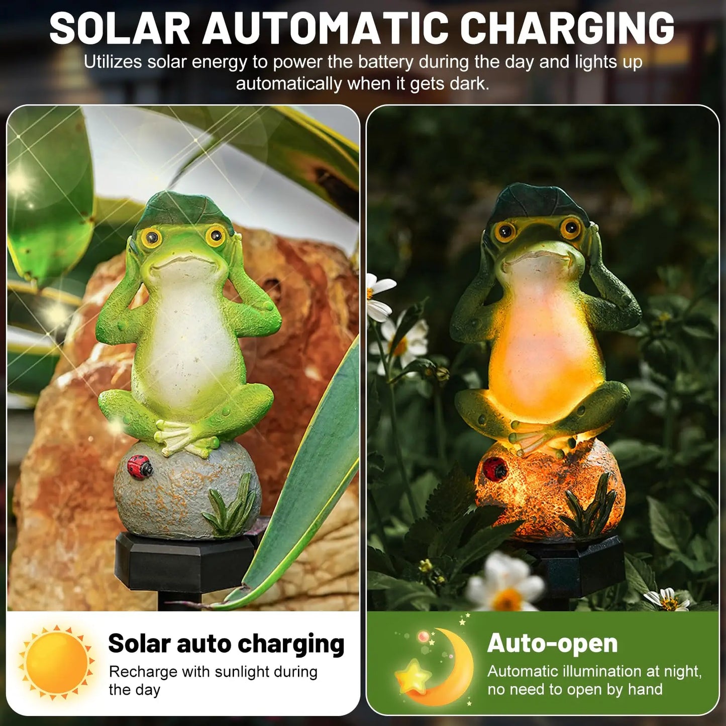 Cute Solar Powered Animal Statue LED Light Resin Frog Snail Figurine Waterproof Ornaments for Landscape Yard Garden Art Decor