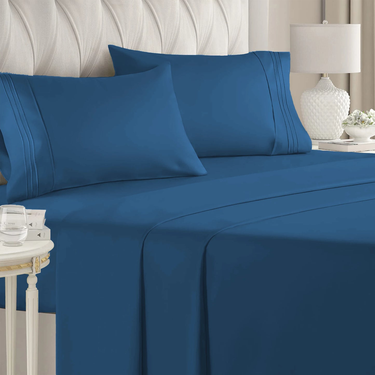 Battilo Double Bed Sheets 4Pieces Set Fitted Flat Sheet with Pillowscase Luxury Microfiber King Queen Full Twin Size Bedding Set
